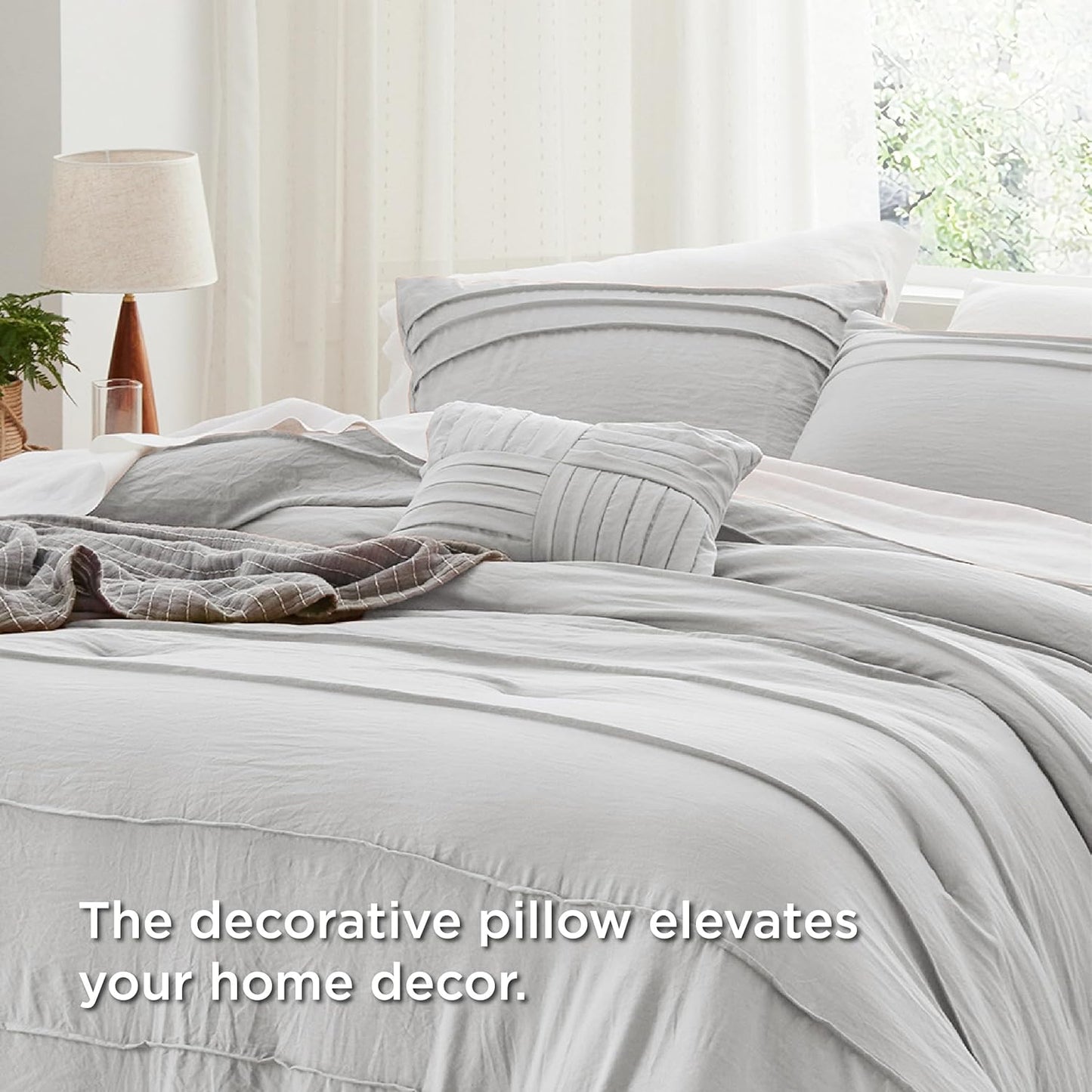 Bedsure King Comforter Set - 4 Pieces Pinch Pleat Bed Set, Light Grey Boho Bedding for All Season, 1 Soft Comforter, 2 Pillowcases, 1 Decorative Pillow