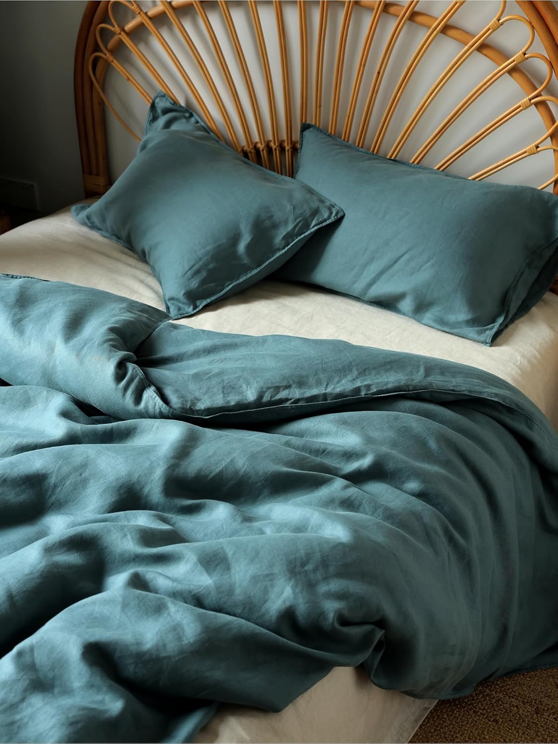XZ XIFA Blue Linen Duvet Cover King, 100% Washed French Flax Linen Bedding with Zipper Closure, Cooling for Hot Sleepers, Textured Bed Sets - 1 Duvet Cover and 2 Pillowcases.
