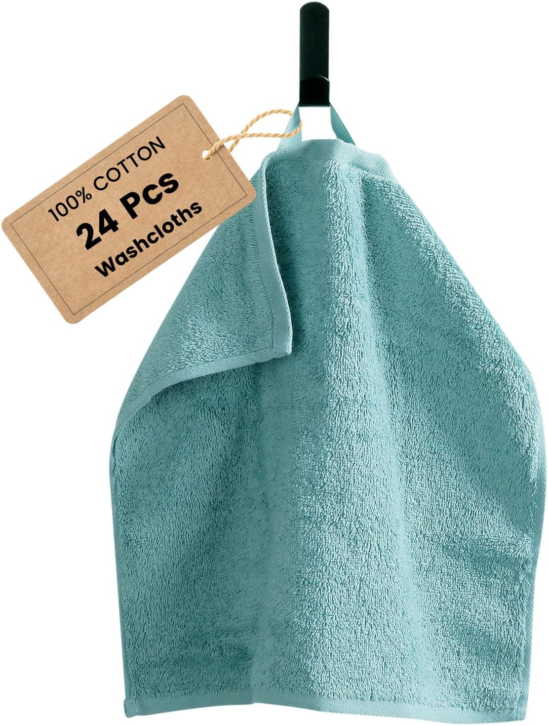SEMAXE 100% Cotton Washcloths for Bathroom - 24 Pack, Quick-Dry Face Towels with Hanging Loop, Highly Absorbent and Soft, 13x13 Inch, Blue
