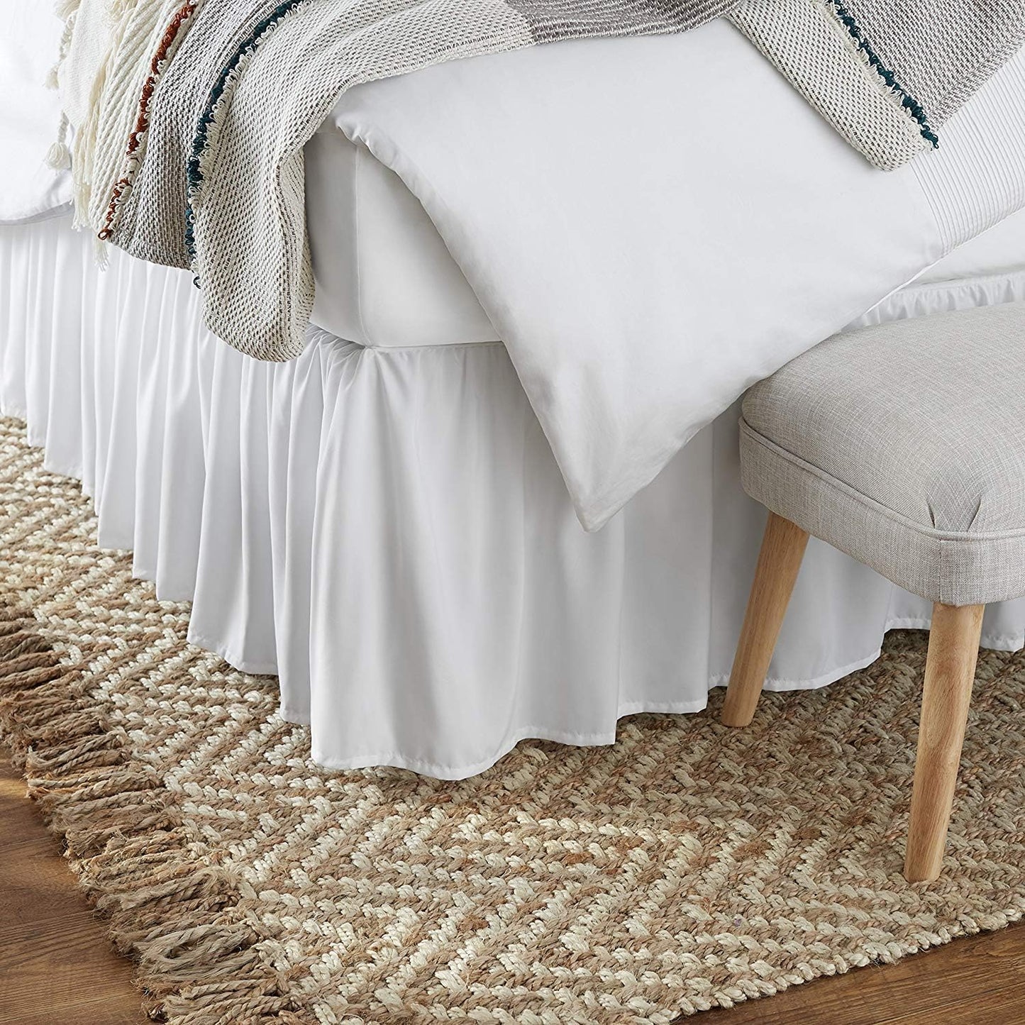 KRISHNA Ruffled Bed Skirt with Split Corners Full, 100% Microfiber Hotel Quality, 12 Inch Drop Dust Ruffle Gathered Bedskirt with Platform, 54" x 75", White
