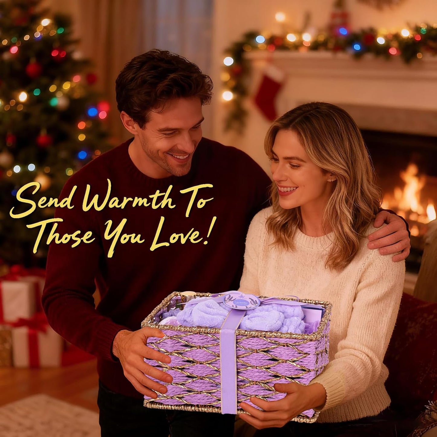 35 Pcs Christmas Gifts for Women, Lavender Bath and Body Gift Basket, Facial Skin Care Set, Spa Kit, Self-Care Set, Face Sheet Mask, Necklace, Birthday Present, Valentines, Mother Day, Bridal Shower