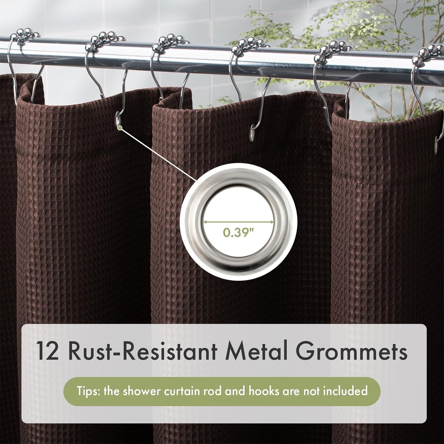 AmazerBath Brown Shower Curtain Waffle Textured, Fabric Shower Curtain Thick Heavy Duty 240GSM Hotel Quality Bathroom Shower Curtains, 72 x 72 Inches