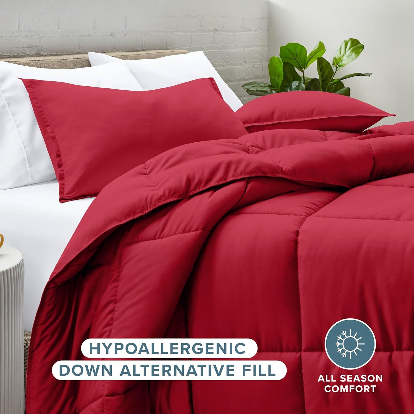 Bare Home Comforter Set - King/California King Size - Ultra-Soft - Goose Down Alternative - Premium 1800 Series - All Season Warmth (King/Cal King, Red)