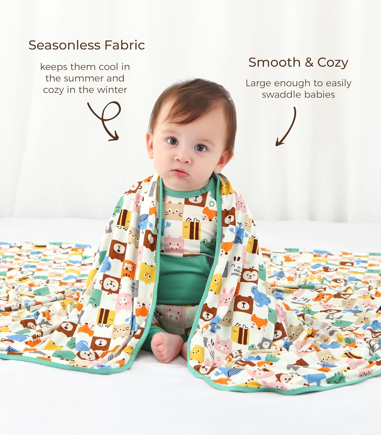Premium Baby Blanket, Stretchy Quilt for Kid, Soft Crib Bedding for Newborn Baby and Toddler, Nursery Blanket for Boys and Girls, Viscose Made from Bamboo 50'' x 50'' Animal