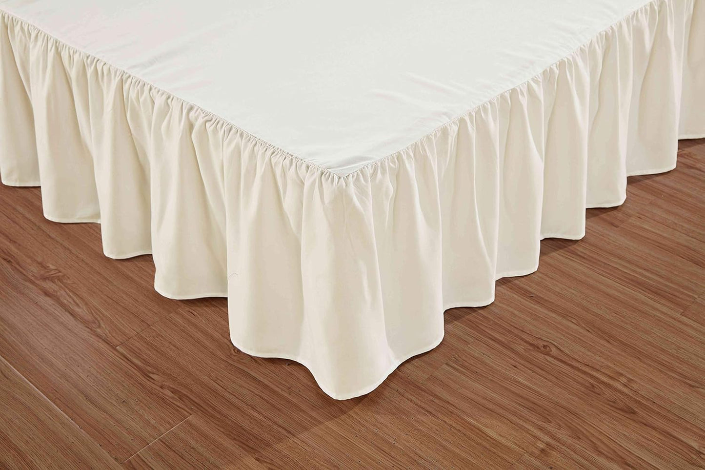 Sheets & Beyond Wrap Around Solid Microfiber Luxury Hotel Quality Fabric Bedroom Gathered Ruffled Bedding Bed Skirt 14 Inch Drop (King, Beige)