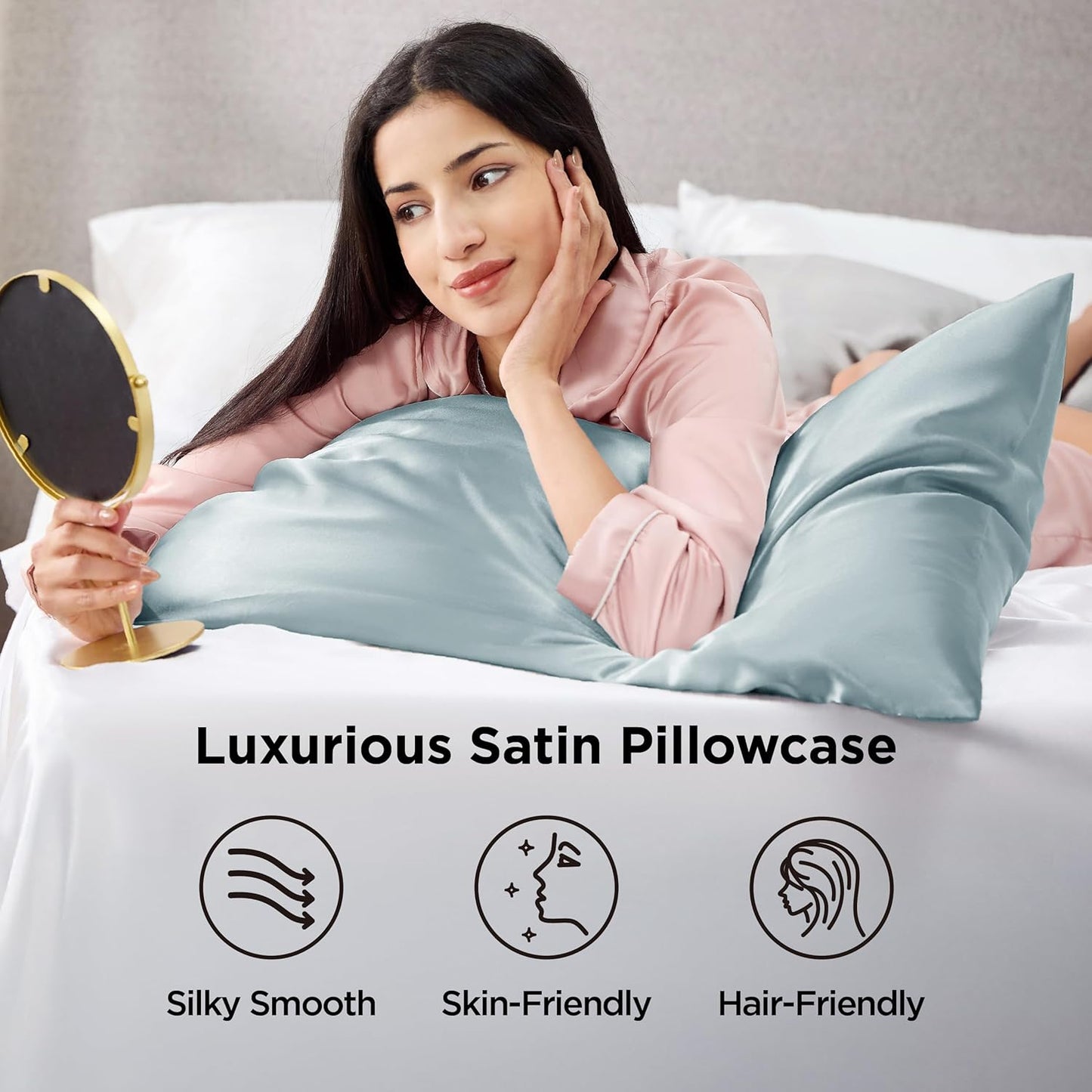 Bedsure Satin Pillowcases, Similar to Silk Pillow Cases Queen Size Set of 2, Pillow Case for Sleeping Women with Envelope Closure, Gifts for Women Men, Light Turquoise, 20x30 Inches, 2pcs
