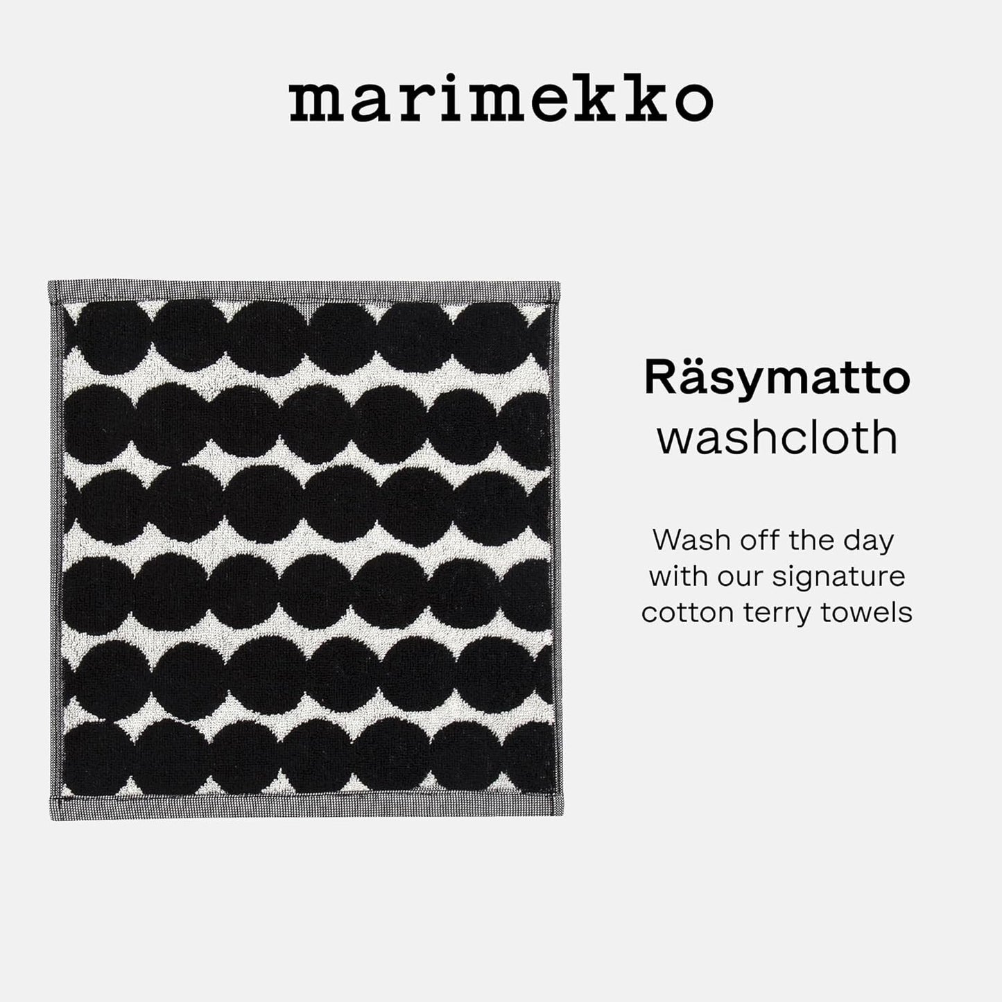 MARIMEKKO Räsymatto Terry Cotton Washcloth – Polka Dot Patterned Washcloths – 12 in x 12 in