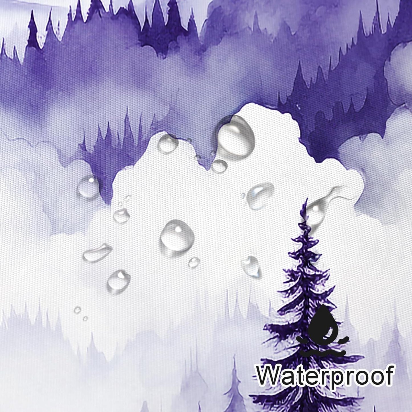 Purple Misty Pine Forest Shower Curtain, Mountain Foggy Woodland Scenery Tree Shower Curtains for Chic Rustic Bathroom, Abstract Modern Waterproof Nature-Themed Decor, 72x72 Inches