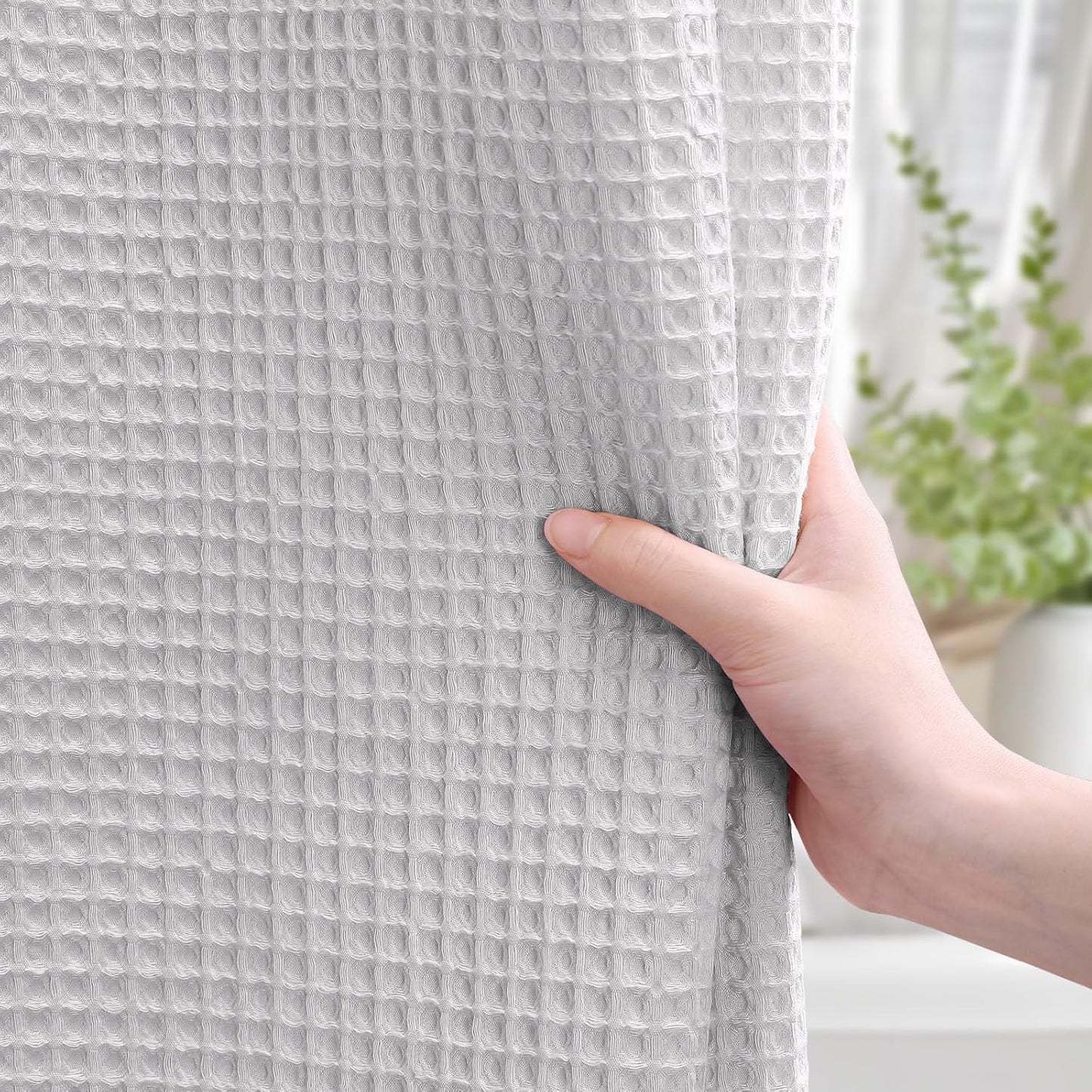 Stall Waffle Shower Curtain - Light Grey Cotton Fabric Texture Heavyweight Shower Curtain for Narrow Bathroom,Washable,36Wx72L