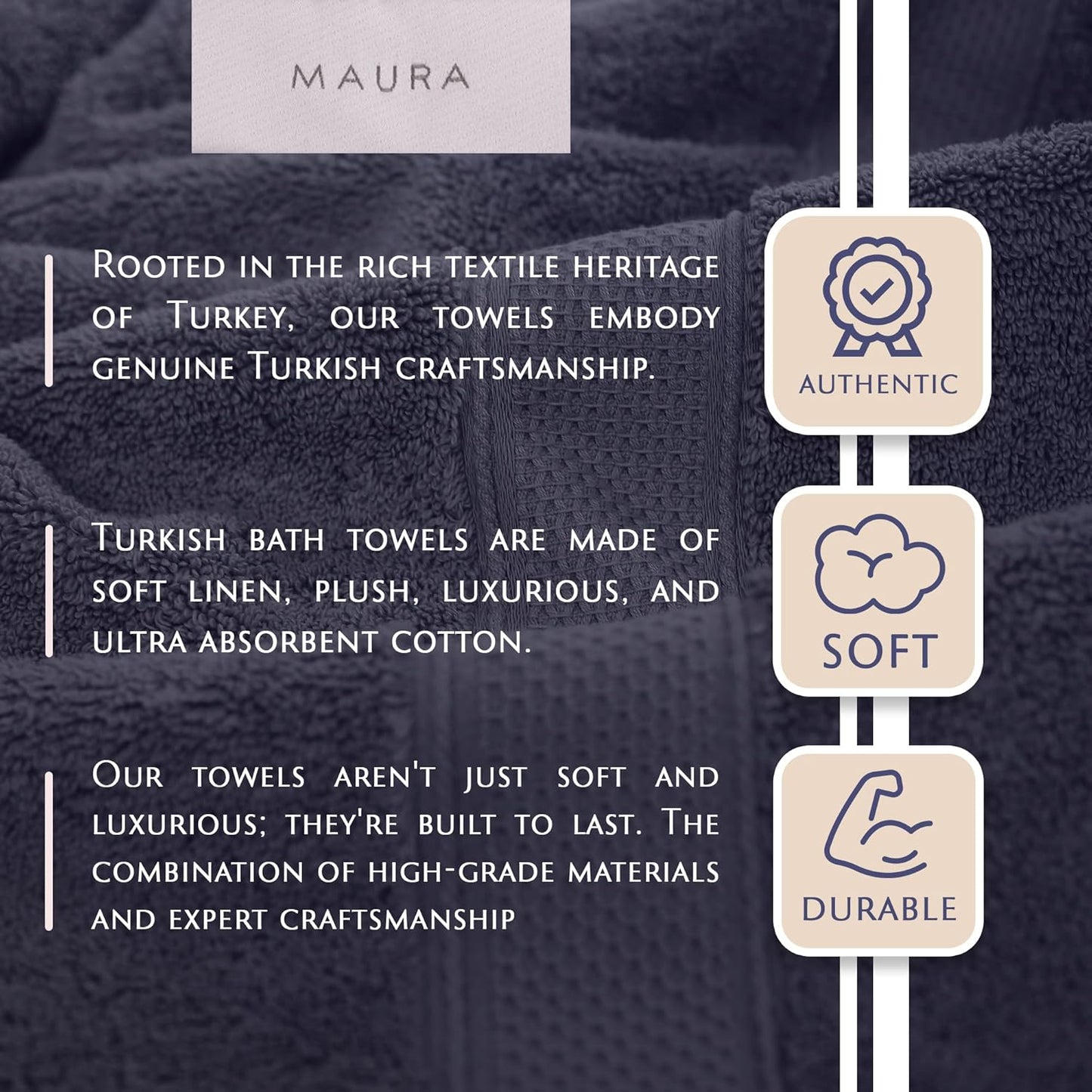 MAURA 6-Pack Premium Turkish Washcloth Set - Ultimate Luxury with Soft, Thick, Super Absorbent, and Oversized Cotton Face Towels - Ideal for a Hotel & Spa Quality Experience in Classic Denim Blue