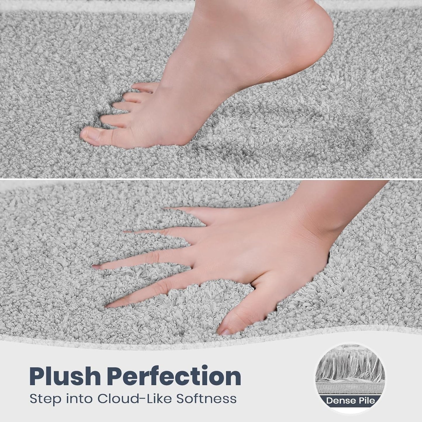 PURRUGS Bathroom Rug Non-Slip Machine Washable 30" x 46", Super Absorbent and Quick Dry Shaggy Microfiber Bath Mat, Extra Soft and Plush Bath Rug for Bathtub, Shower and Sink, Light Grey