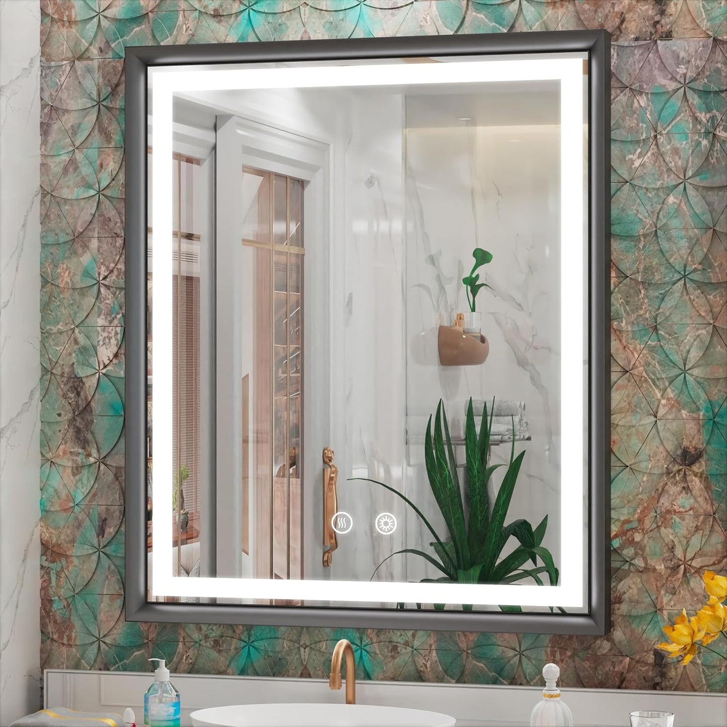 30x36 Inch LED Mirror for Bathroom, 3 Color Temperatures (3000K/4500K/6000K), Anti-Fog, Dimmable Lights, Memory Function, Matte Black Aluminum Frame