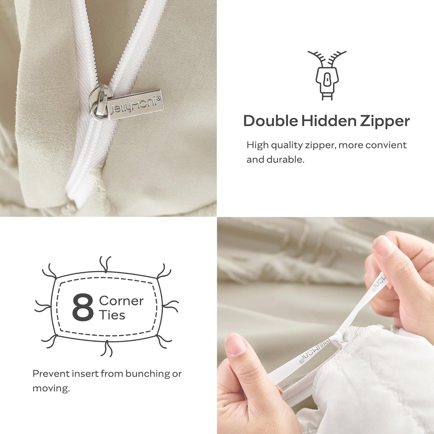 JELLYMONI Duvet Cover Twin Size Light Khaki - 3PCS Boho Duvet Cover Set Plaid Polyester Tufted Bohemian Jacquard Knit Textured Comforter Cover 68×90in Rhombic Geometric Pattern Corner Ties & Zipper