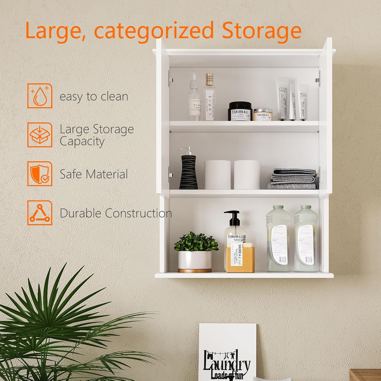 Bathroom Wall Cabinet, Over The Toilet Storage Cabinet, 23x29 Inch Medicine Cabinet with 2 Door & Adjustable Shelf, Bathroom Cabinet Wall Mount for Laundry Room, Kitchen, Small Spaces