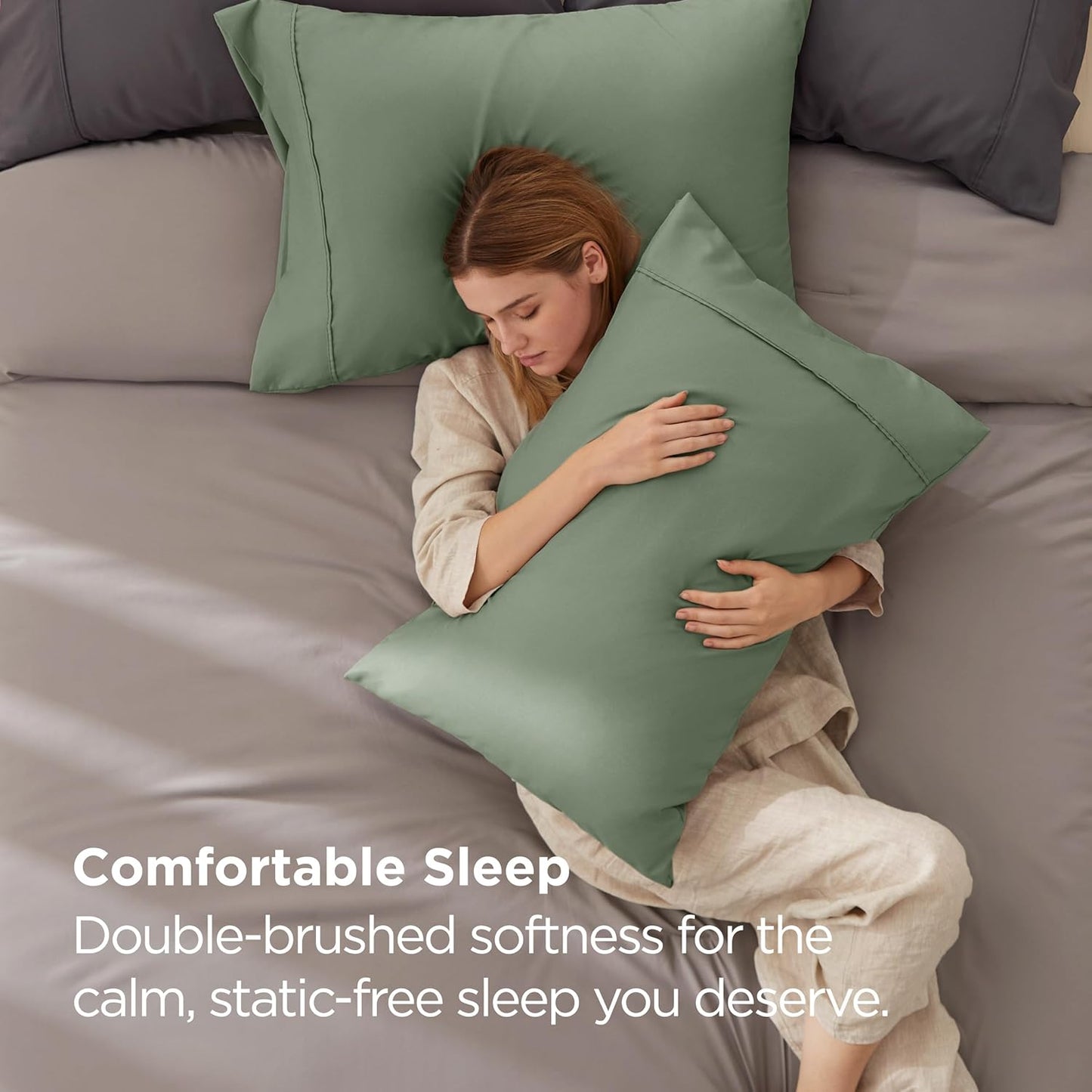 Bedsure Pillow Cases Standard Size Set of 2 - Sage Green Brushed Microfiber Pillowcases, Super Soft and Cozy Pillow Case Covers with Envelope Closure, Wrinkle, Fade and Stain Resistant, 20x26 Inches
