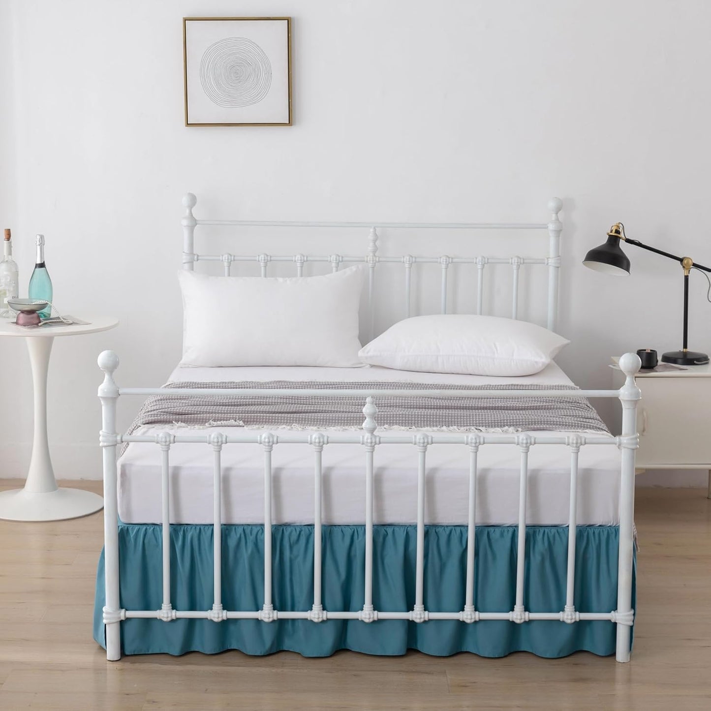 Bed Skirt Full Size Ruffled Bed Skirts with Split Corners, 18 Inch Drop Dust Ruffle Bed Skirt with Platform, Teal Blue, Full - 18" Drop