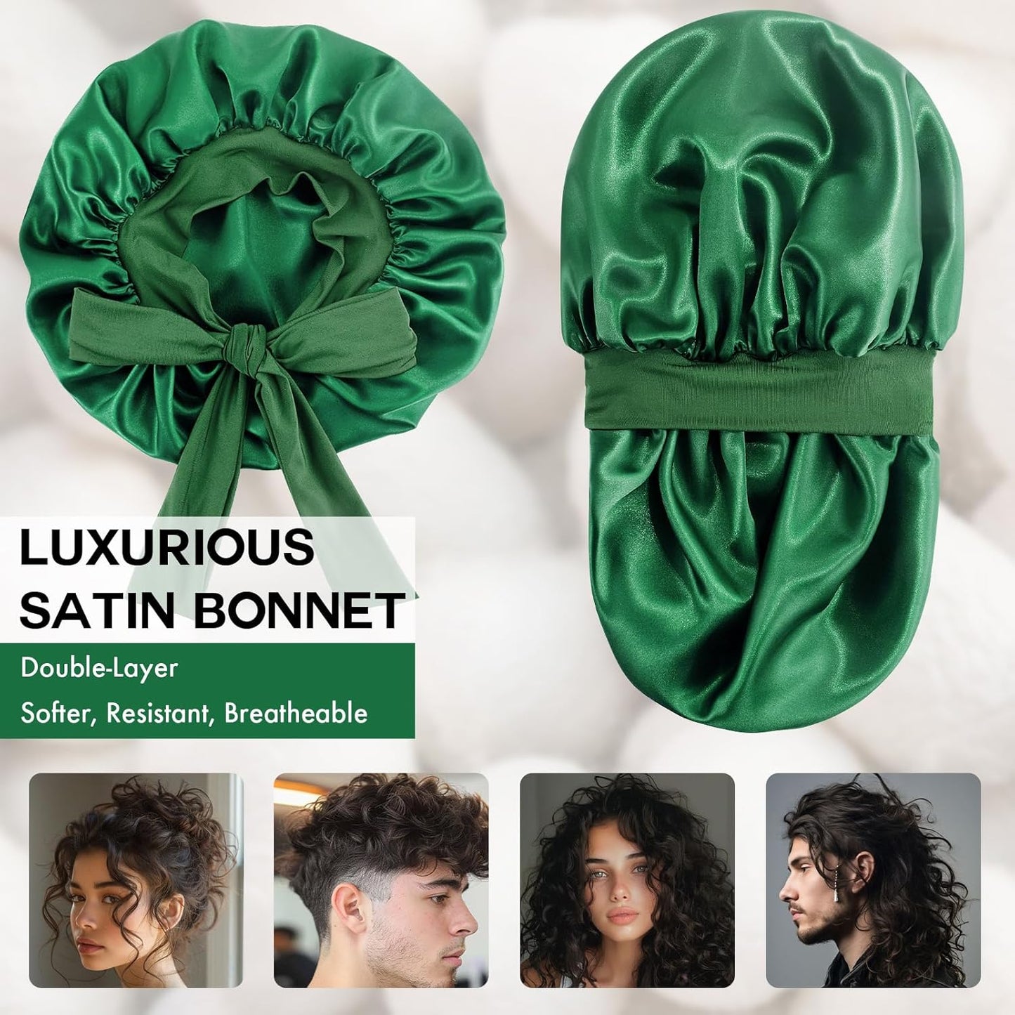 Silk Bonnet for Sleeping Women, Adjustable Soft Satin Lined Bonnet with Tie Band, Double Layer Sleep Night Cap