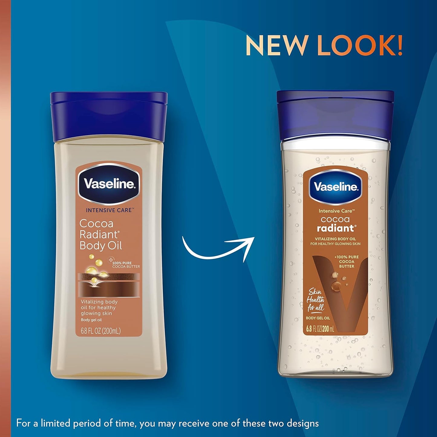Vaseline Intensive Care Cocoa Radiant Pack of 3 for Glowing Skin Body Gel Oil Made with Pure Cocoa Butter + Replenishing Oils 6.8 oz