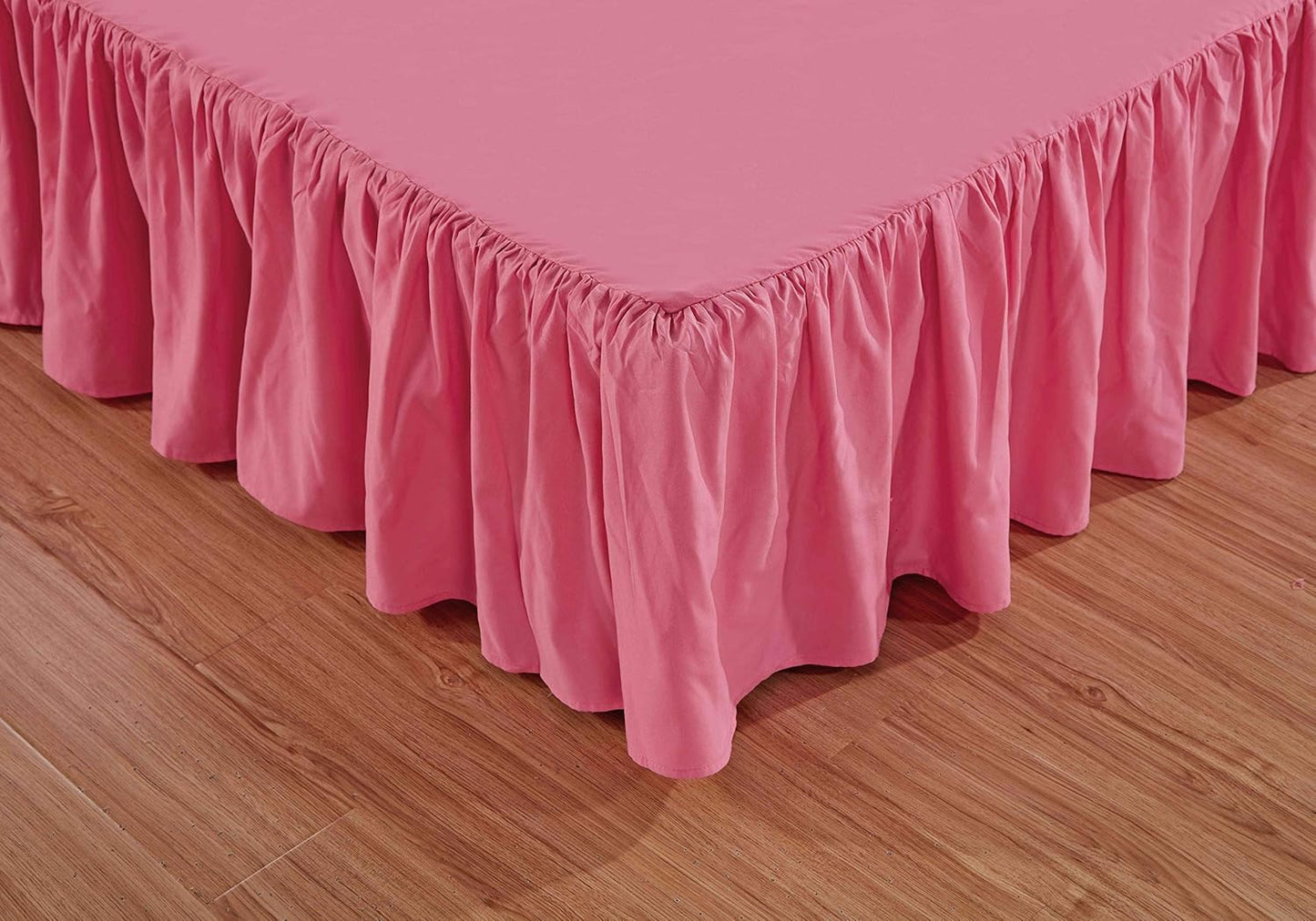 Sheets & Beyond Wrap Around Solid Microfiber Luxury Hotel Quality Fabric Bedroom Gathered Ruffled Bedding Bed Skirt 14 Inch Drop (Queen, Pink)