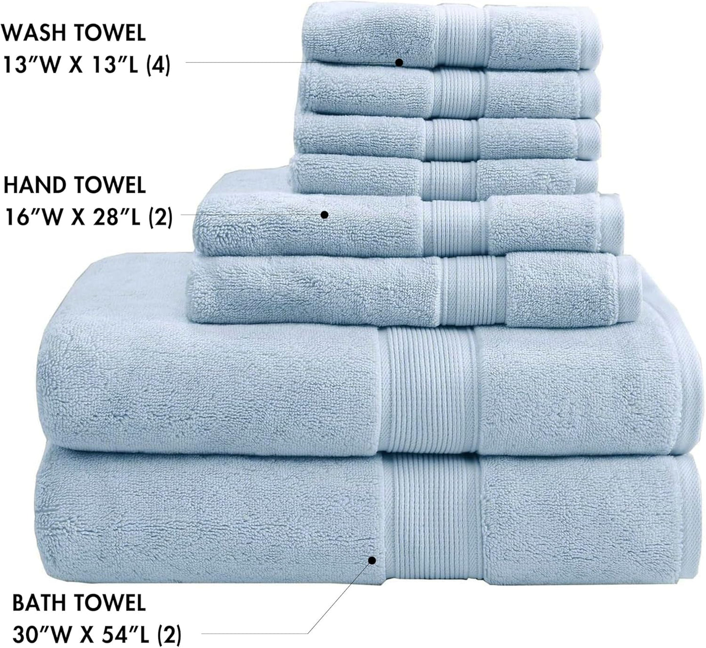 Madison Park 800GSM Bathroom Towel Set of 8 100% Cotton Bath Towel Set for Bathroom Luxurious Highly Absorbent 2 Bath Towels 2 Hand Towels 4 Washcloths Quick Dry Spa Quality Light Blue