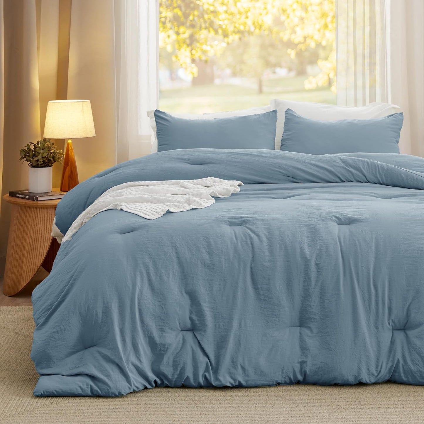 Bedsure Full Size Comforter Set, Grayish Blue Soft Prewashed Bedding for All Seasons, 3 Pieces GentleSoft™ Warm Down Alternative Bed Set, 1 Lightweight Comforter (82"x86") and 2 Pillowcases (20"x26")