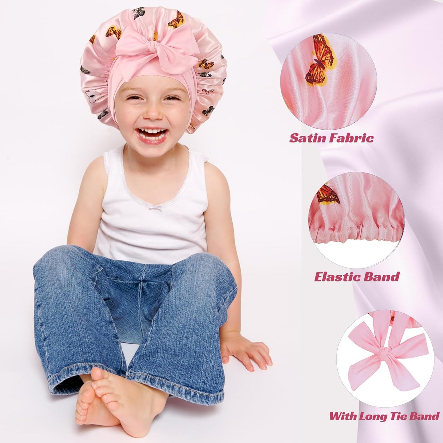 2 PCS Kids Bonnets for Girls, Silk Bonnet for Kids, Satin Bonnet for Sleeping, Baby Toddler Tie Bonnet Sleep Cap