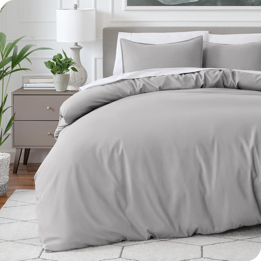 Bare Home Bedding Duvet Cover King Size - Premium 1800 Super Soft Collection - Lightweight, Cooling - Soft Breathable Bedding Duvet Cover (King, Light Grey)