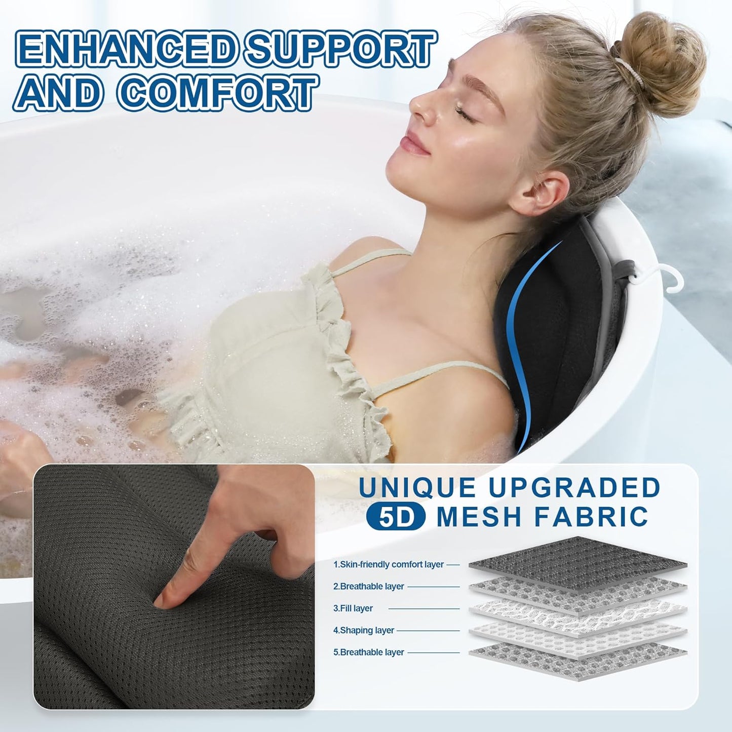 Luxury Full Body Bath Pillows for Tub-Extra Thick Bathtub Cushion with Lumbar Pillow for Neck and Back Support, Bath Accessories, Gift for Relaxing, Soaking, Spa