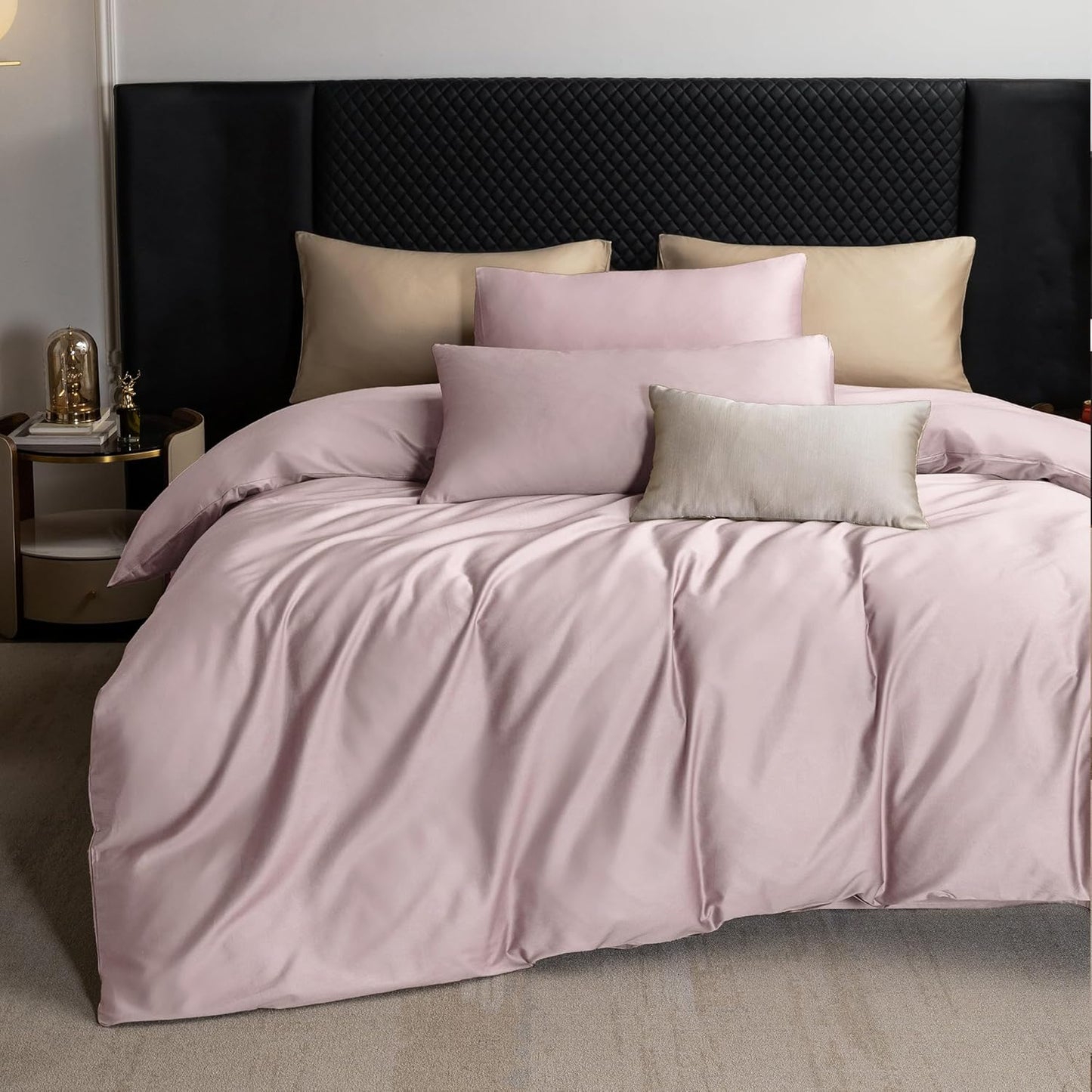MooMee Duvet Cover Set 100% Extra Long Staple Cotton 600 Thread Count Silky Sateen Smooth Luxury Soft Breathable Durable Hotel Quality Bedding, 3 Pieces (Pale Mauve, Queen 90"x90")