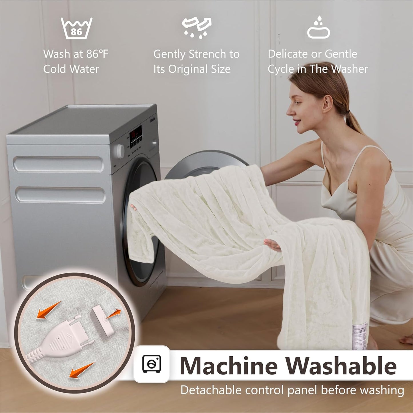 Wapaneus Heated Blanket Electric Full Size 72"x84" with 10 Heating Levels 12 Timer Settings and 8 Hours Auto-Shut Off,Flannel Fast-Heating Electric Blanket,ETL Listed Machine Washable,Ivory