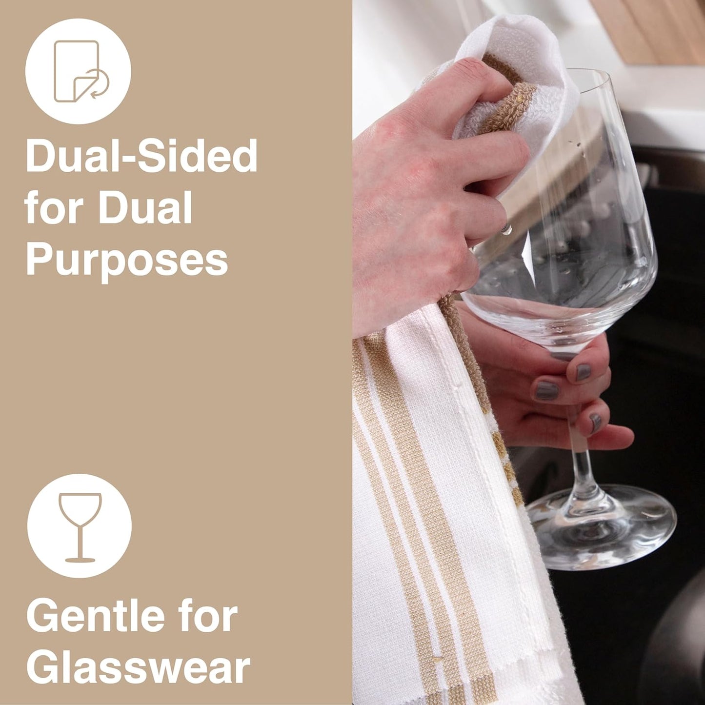 All-Clad Dual-Purpose Kitchen Towels: Highly Absorbent - 100% Cotton, 17"x30" Dish Towels for Cleaning & Drying Dishes & Glassware, 3-Pack, Cappuccino