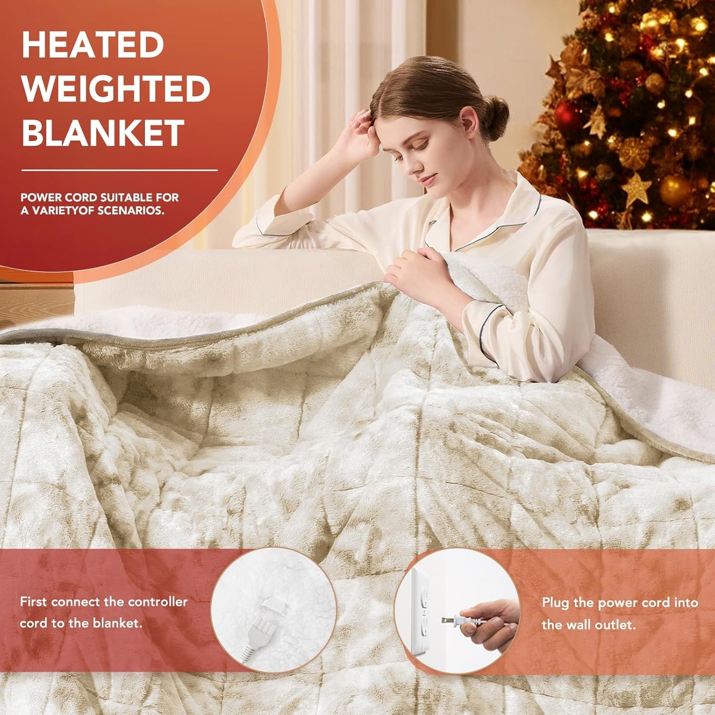 Homemate Heated Weighted Blanket for Adults - 62"x84" 20lbs Electric Throw Fast Heating Heavy Blanket 1/2/4/6/8 Hour Auto Off 10 Heat Levels Over-Heat Protection Luxury Faux Fur Sherpa