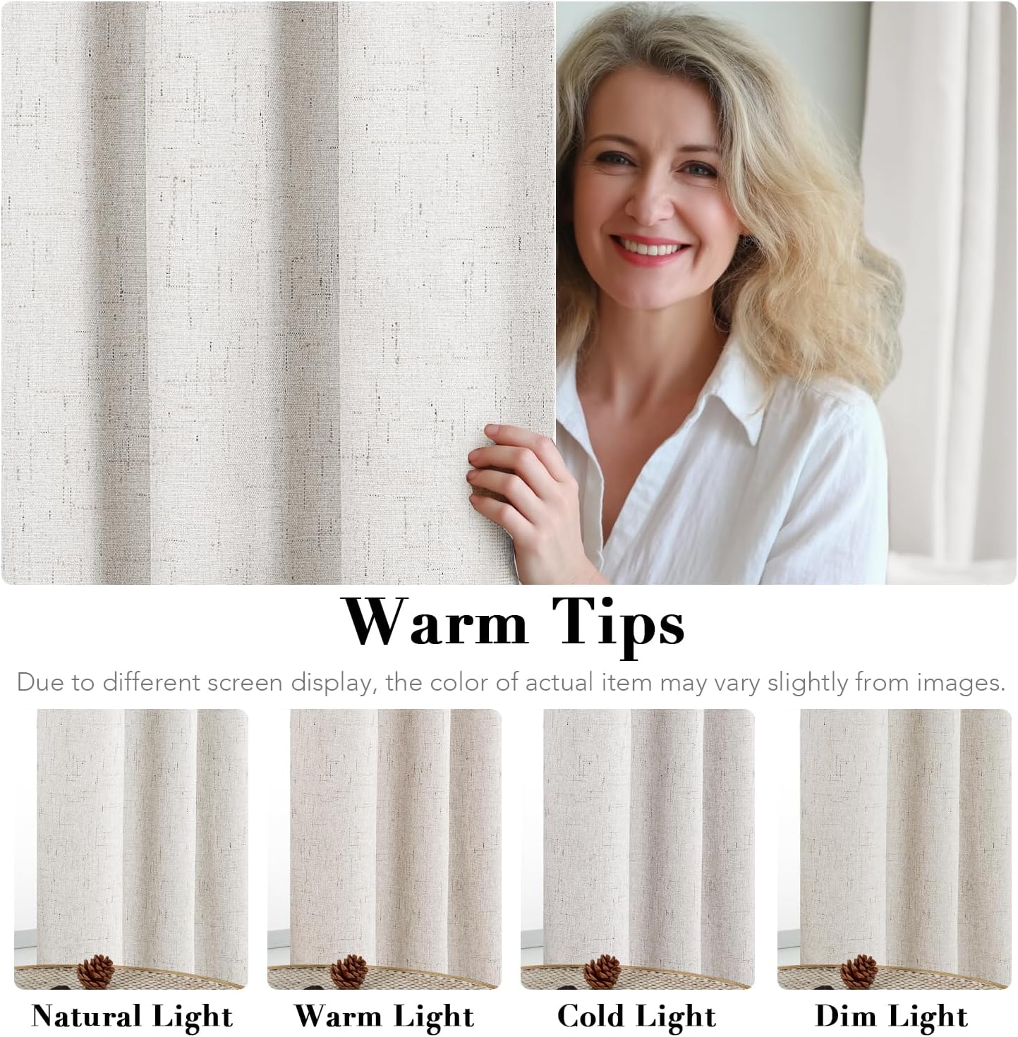 H.VERSAILTEX Sliding Door Curtains, Linen 100% Blackout Curtains Durable Thick Textured Linen Look Patio Door Curtain Anti Rust Grommet Extra Wide Window Drapes, W100 x L96 inch- Ivory