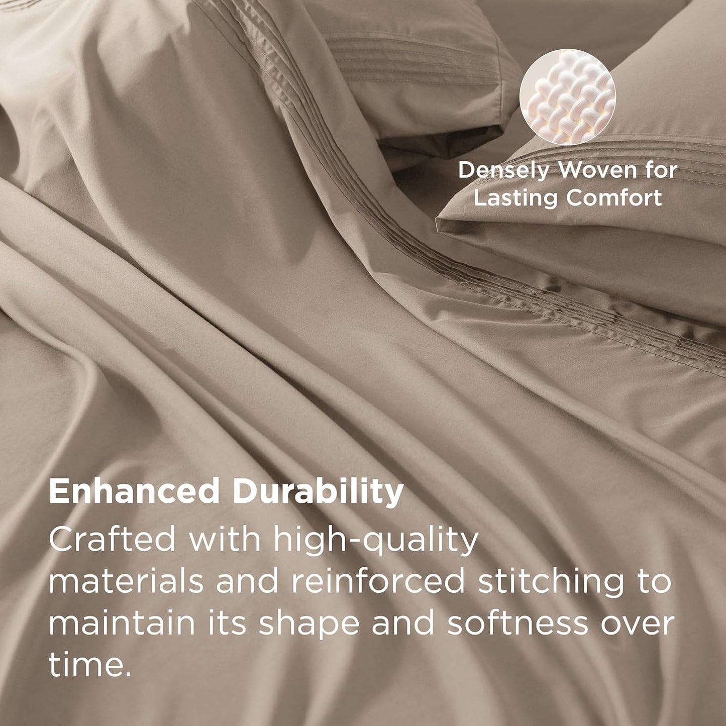 Bedsure Deep Pocket Queen Sheets Set - Fits Mattresses Up to 21 Inches Thick - 4 Piece GentleSoft Bed Sheets, Moisture Wicking, Soft & Cooling Bedsheet & Pillowcases, Easy & Secure Fit, Taupe