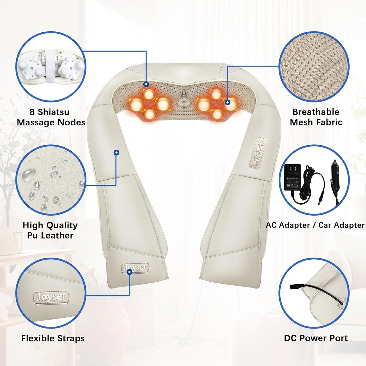 Joyset Shiatsu Neck and Back Massager with Heat,Electric Shoulder Massager for Pain Relief Deep Tissue,3D Kneading Massage with Cloth Cover Easy to Clean Best Gift for Men Women Parents (Khaki)