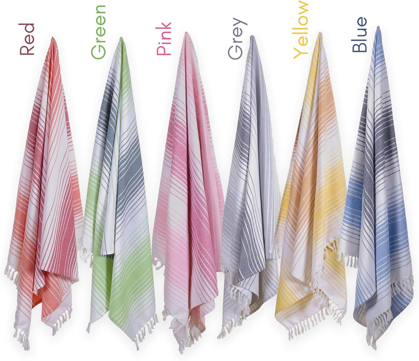 Native Fab Turkish Stripe Beach Towels 4 Pack - 40x71 Inch 100% Cotton Quick Dry Lightweight Thin Sand Free - Extra Large Peshtemal Towel for Adults Travel Bath Spa Pool Camp, Pink
