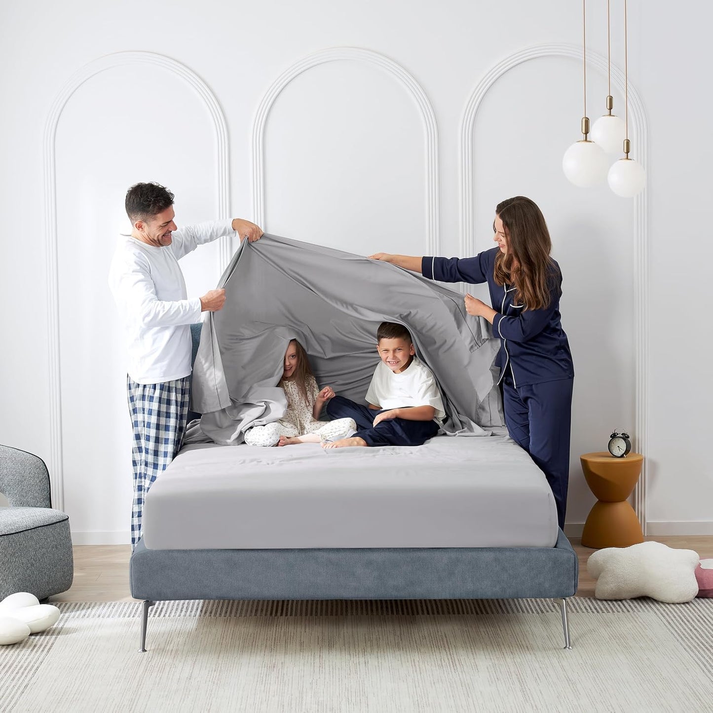 CASUAL LIVING Queen Sheets Set 4 Piece Cooling Sheets with 2 Pillowcases Soft Microfiber Hypoallergenic Washable Bed Set Deep Pocket Lightweight Bedding Elasticized for Bedroom, Queen, Gray