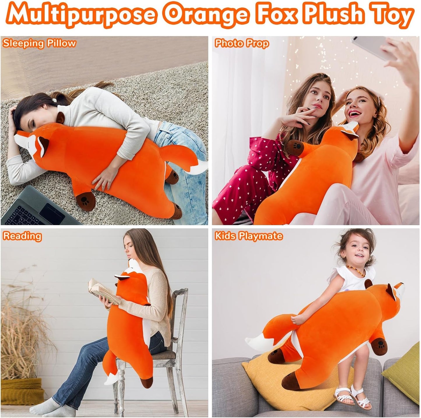30'' Giant Foxy Plush Stuffed Animal- Fox Plush Pillow, Orange Fox Plushies, Large Sleeping Fox Plush Toy, Cute Hugging Plush Pillow, Room Decor Christmas Birthday Gifts for Kids Girls Boys