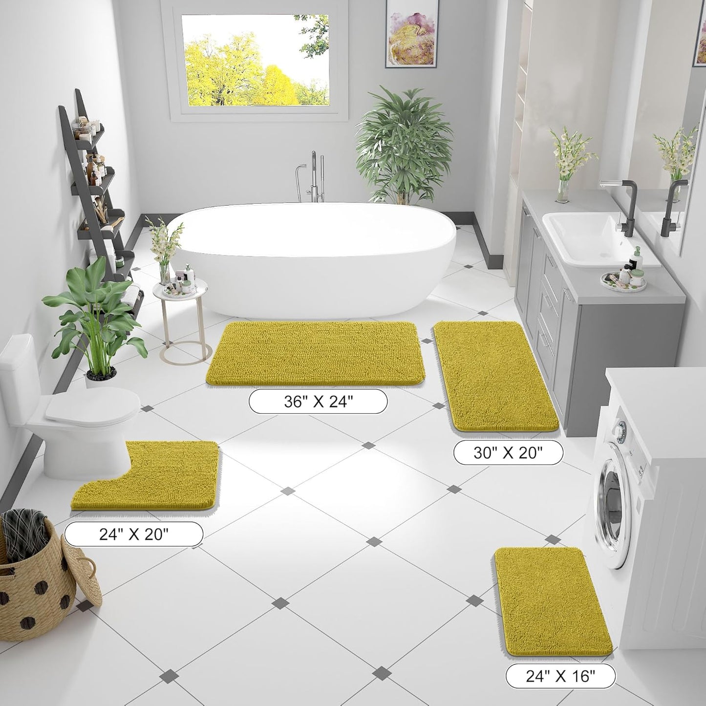 OLANLY Bathroom Rugs 24x16, Extra Soft Absorbent Chenille Bath Rugs, Rubber Backing Quick Dry, Machine Washable Bath Mats for Bathroom Floor, Tub and Shower, Home Decor Accessories, Deep Mustard