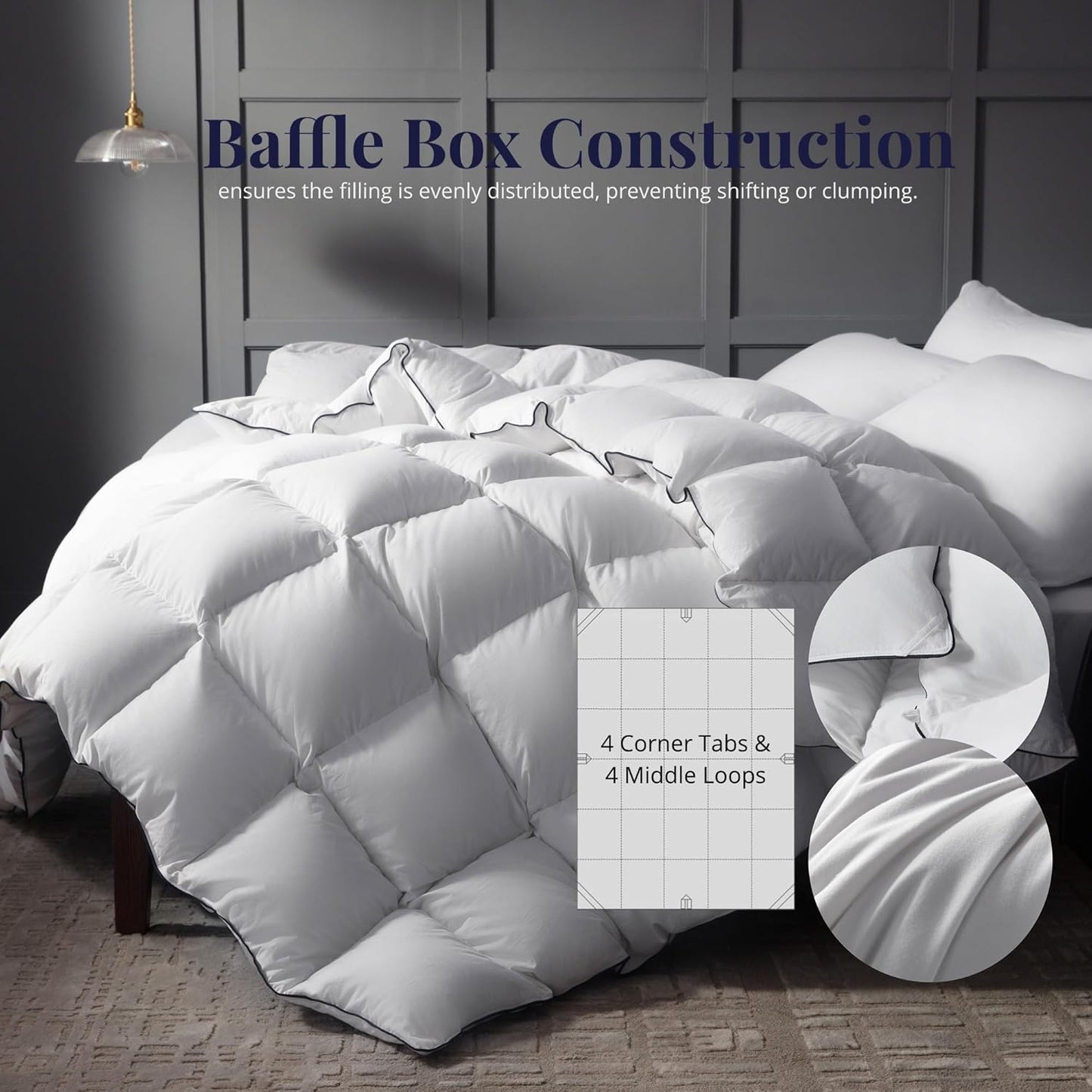 Ubauba Goose Feather Down Fiber Comforter Twin Size - 100% Cotton White Fluffy Duvet Insert - Hotel Luxury Bedding Comforter All Season Medium Warmth 68 x 90 Inch