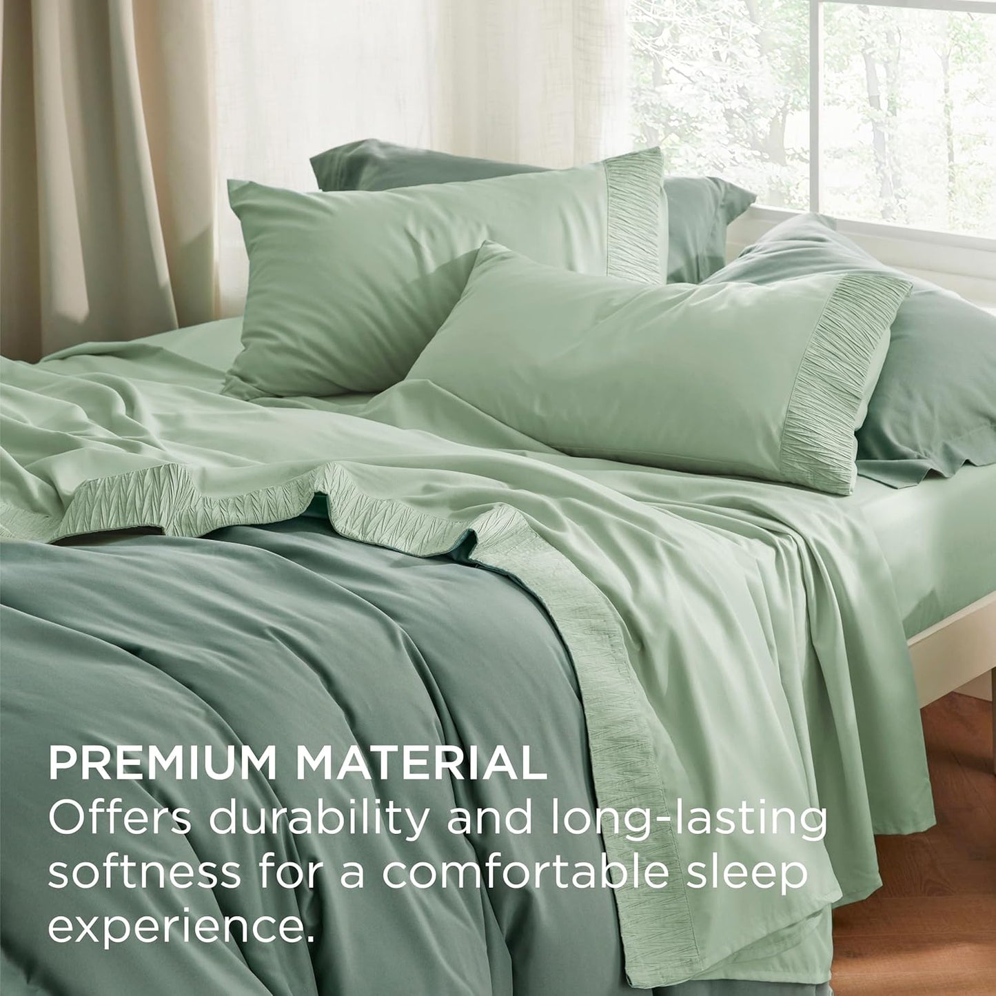 Bedsure Queen Sheet Set - 4 Pieces Soft Queen Size Sheets - Breathable & Cooling - Hotel Luxury - Easy Care Polyester Microfiber Bedding for Women, Men, Sage Green