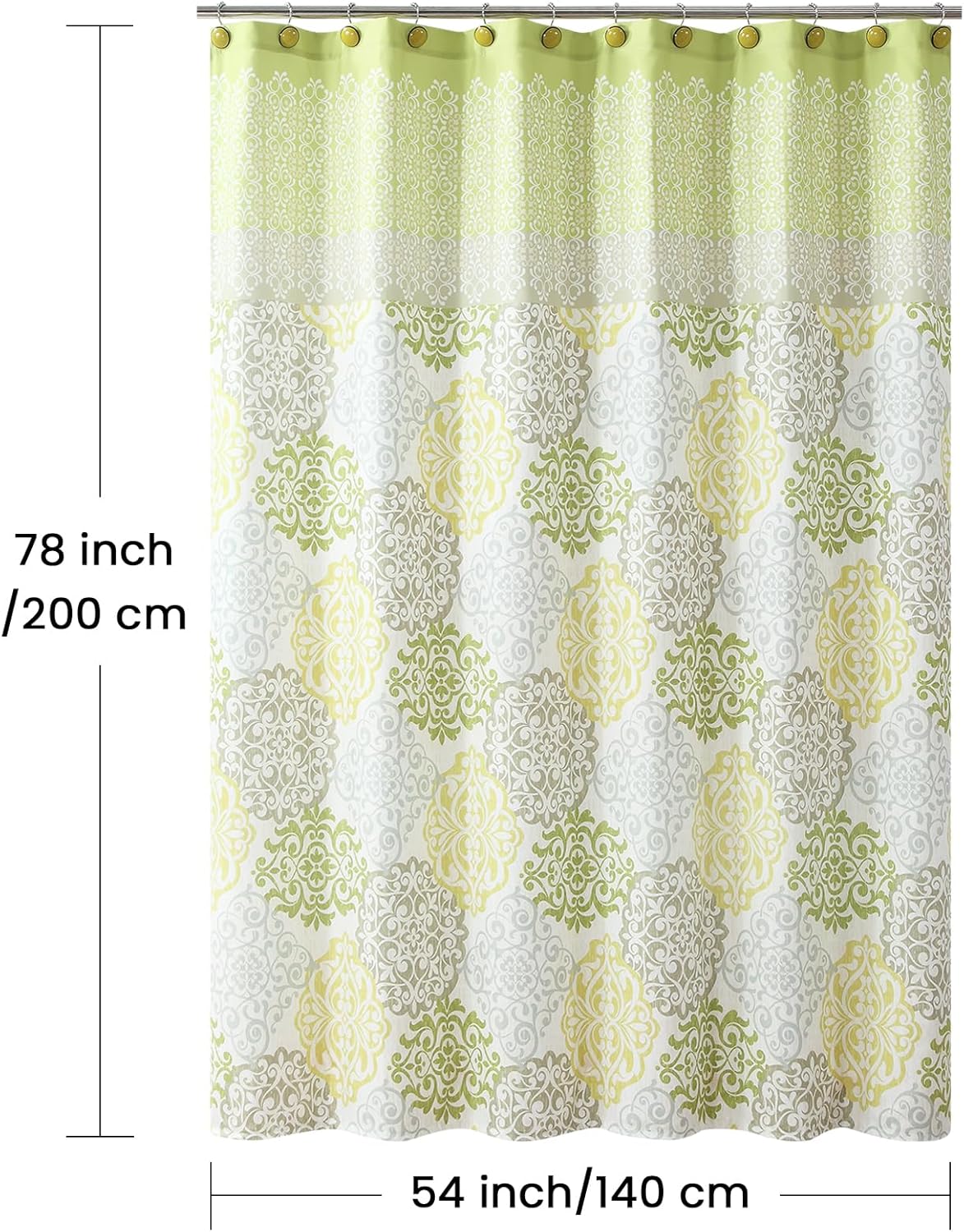 54x78 Inch Stall Shower Curtain, Green Yellow Grey Boho Medallion Print Shower Curtains for Bathroom, 54" W x 78" H