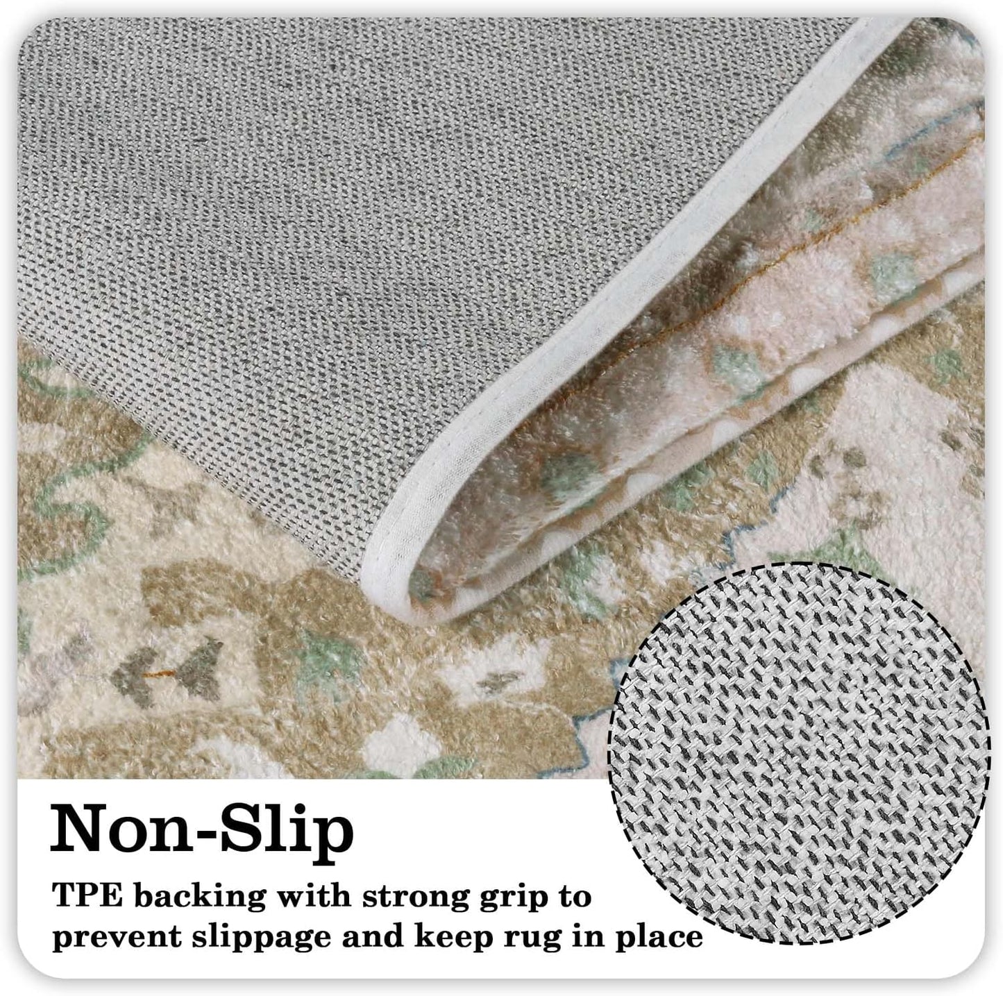 Uphome Boho Vintage Non-Slip Soft Long Bath Mat Oriental Tribal Machine Washable Bath Rugs, 20x59 inch Khaki