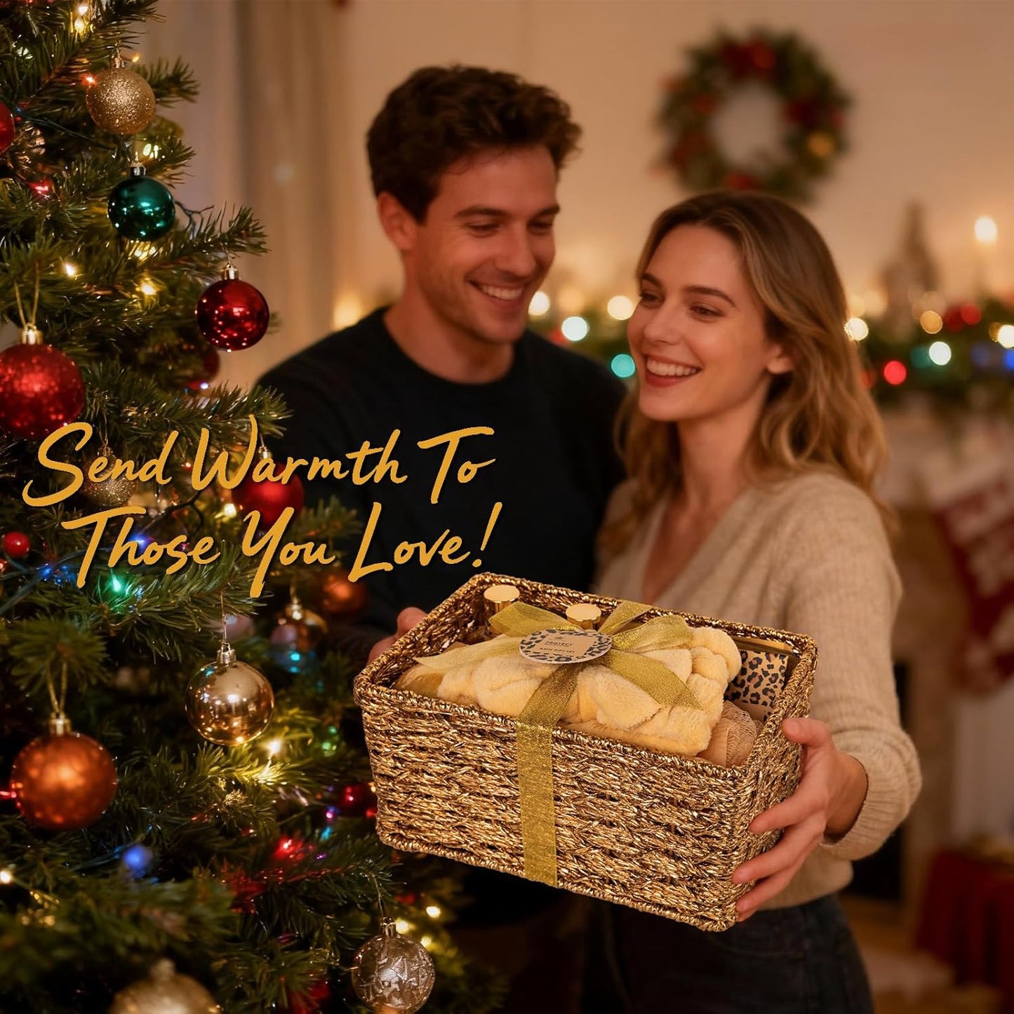 35 Pcs Christmas Gifts For Women, Honey & Almond Bath & Body Gift Basket, Face Skin Care Kit, Home Spa Gift Set, Self-Care Kit, Necklace, Bath Bomb, Birthday, Valentines, Mother Day, Anniversary