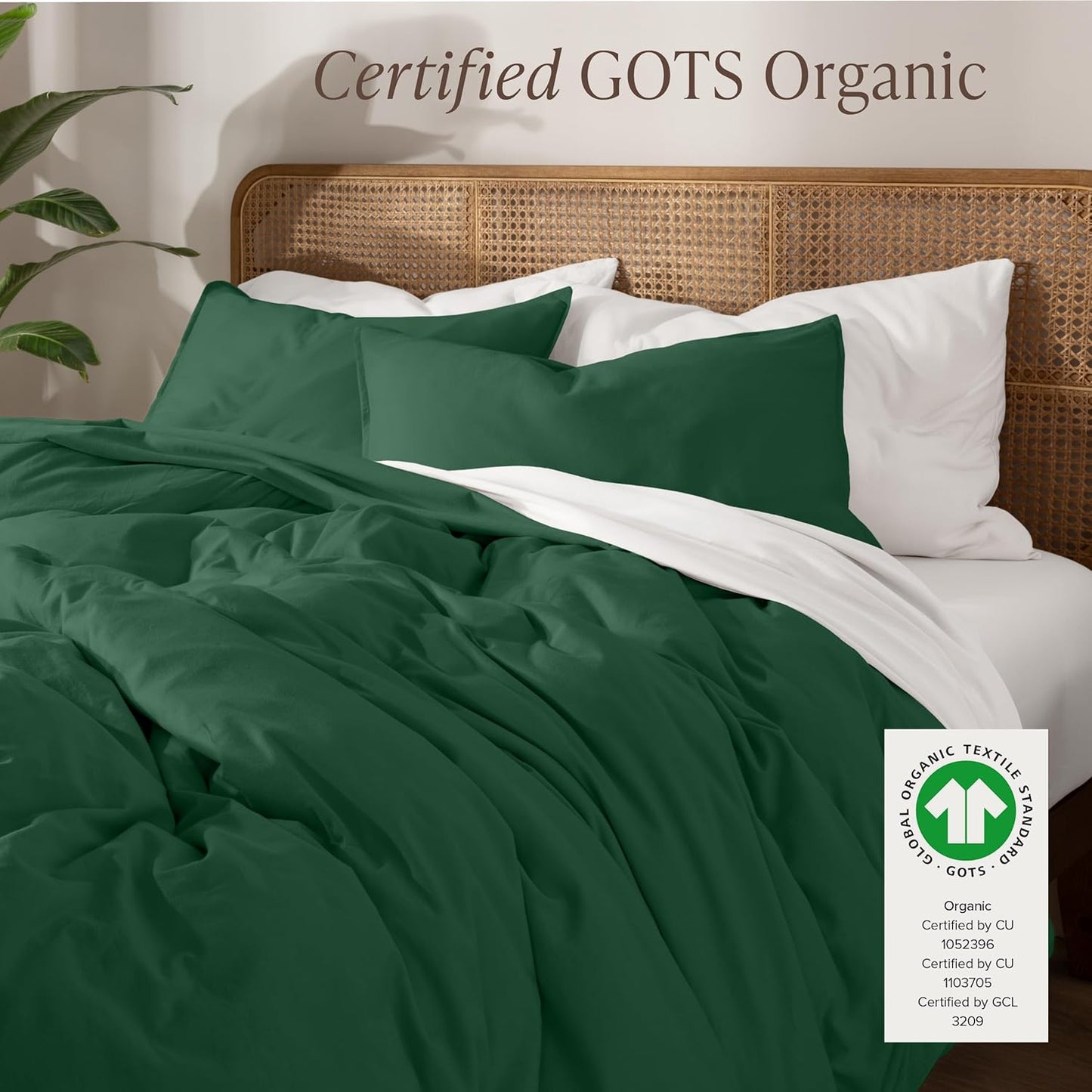 Bare Home 100% Organic Cotton Jersey Duvet Cover Set - Cal King Size - Ultra Soft - 3pc - Corner Ties - Button Closure - Bed Duvet Cover & Pillow Shams (Cal King, Forest Green)