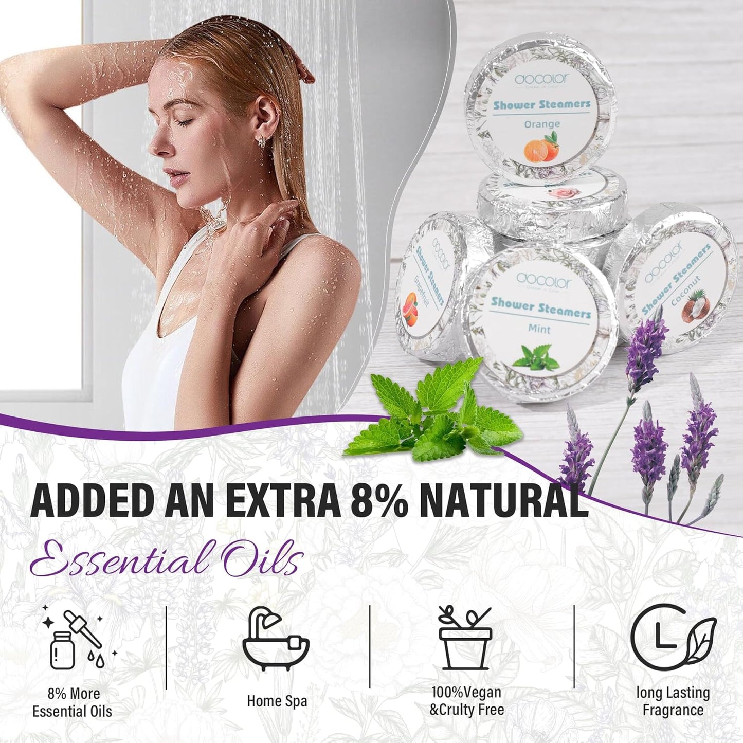docolor Shower Steamers Aromatherapy 12 Pack Gifts for Women Mother Day Gift Mom Men, Birthday Gifts for Her Stress Relief Home Spa, Lavender Natural Essential Oil Self Care Relaxation Shower Bombs