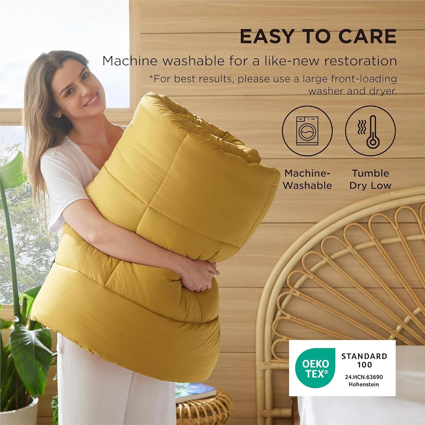 Bedsure Comforter Duvet Insert - Quilted Comforters Oversized King Size, All Season Duvet, GentleSoft Down Alternative Bedding, with 8 Tabs, Gifts for Women, Mustard Yellow, Oversized King 116x98