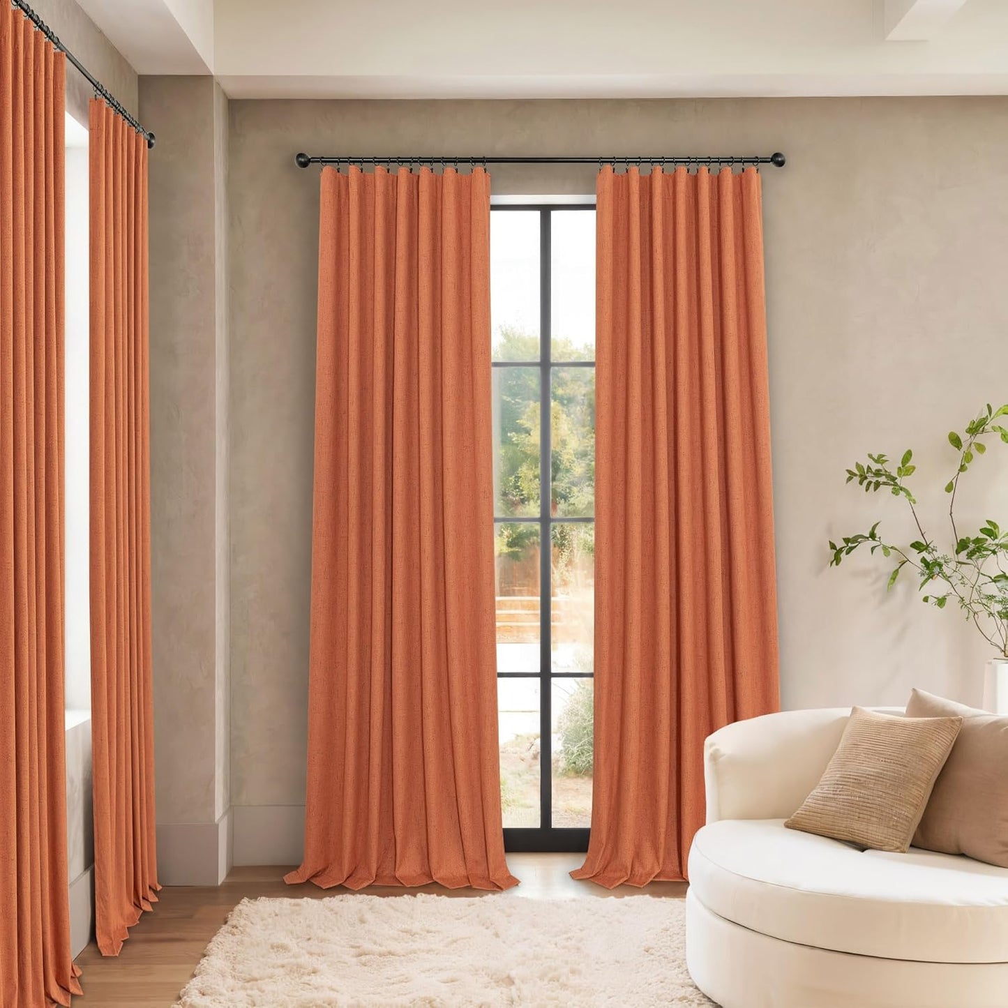 Pitalk Blackout Burnt Orange Curtain for Bedroom 96 Inch Length 2 Panels Back Tab Pocket Room Darkening Privacy Thermal Ochre Dark Orange Black Out Linen Drape for Living Room 52x96 Long Western Decor