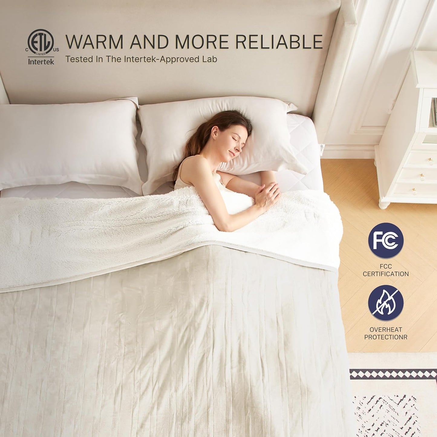 Electric Blanket Twin 62"x84" Heated Electric Blankets 10 Heating Levels 12 Time Settings 8 Hours Auto Off Fast Heating and Overheat Protection ETL Certified Machine Washable,Ivory