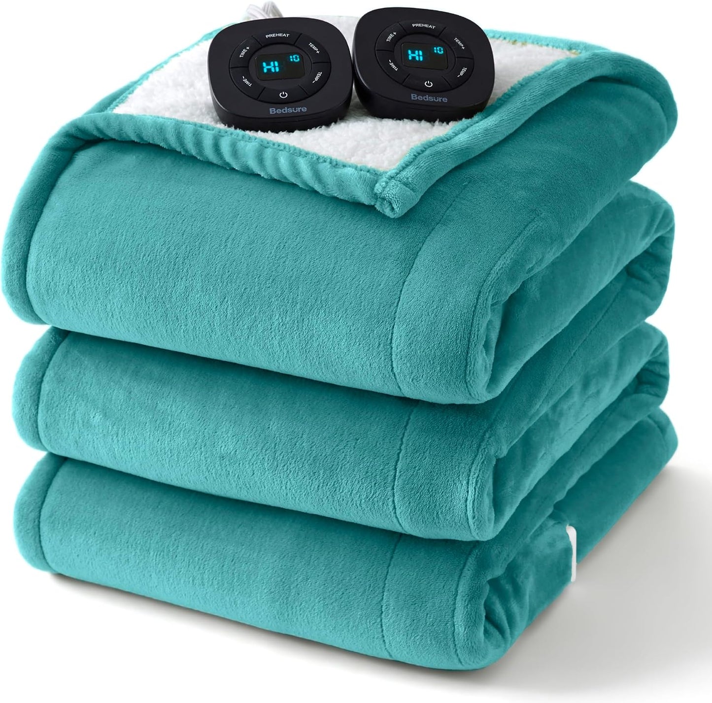 Bedsure Electric Blanket Queen Size - Dual Control Heated Blanket Queen, Fast Heating with 10 Time Settings & 10 Heat Settings, Warm Gift for Grandma (84x90 inches, River Blue)